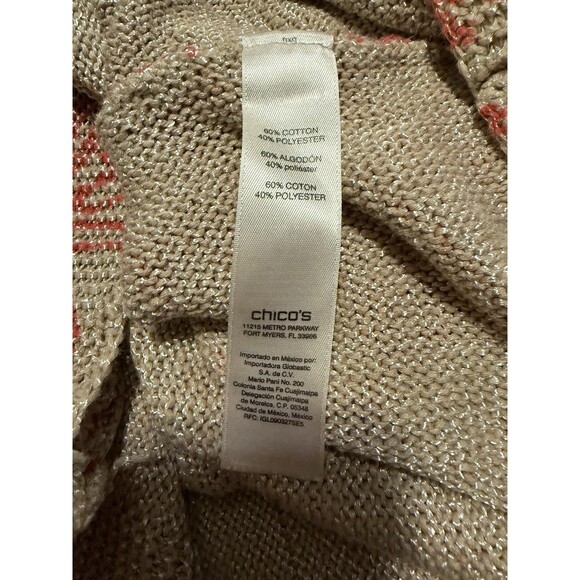 Chicos V Neck Sweater Size 1=M Tan Orange - Picture 4 of 6